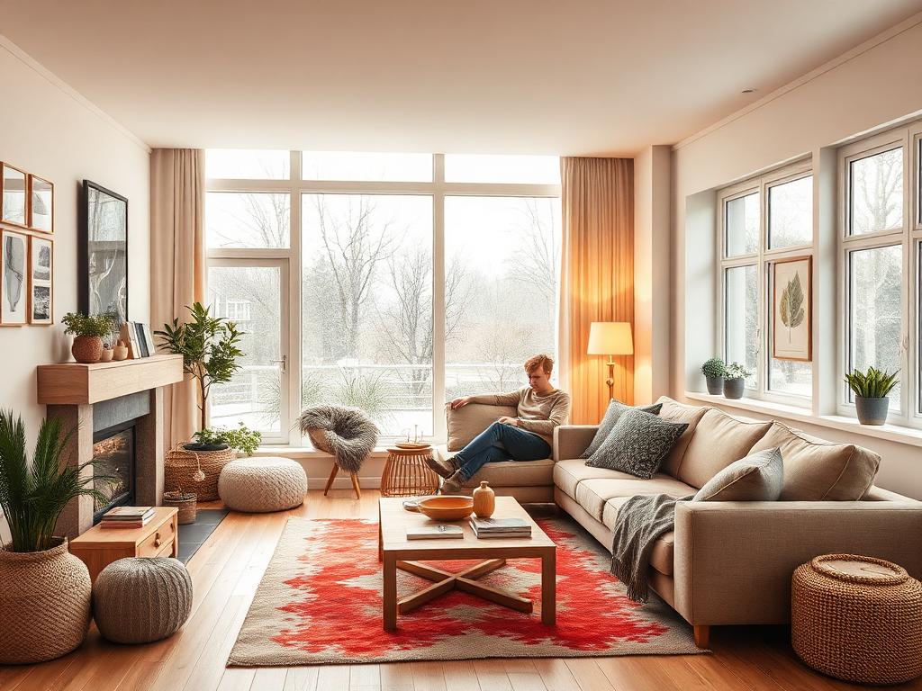 Warme, comfortabele woonkamer dankzij goede isolatie in de winter